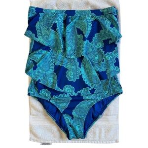 Jantzen Paisley Blue and Teal One Piece Bathing Suit